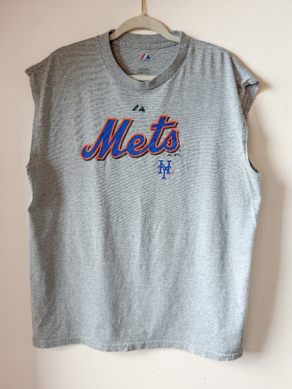 Vintage Majestic New York Mets Muscle Tee Sleeveless Shirt Heather Grey Size L